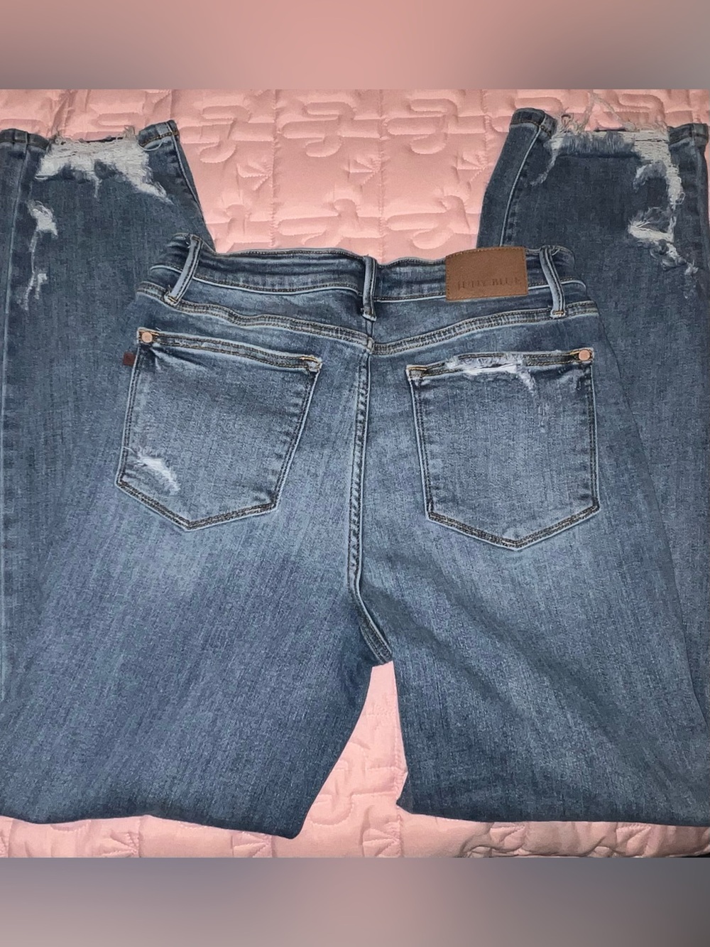 Judy Blue Light-Med Blue Distressed Straight Leg Jeans